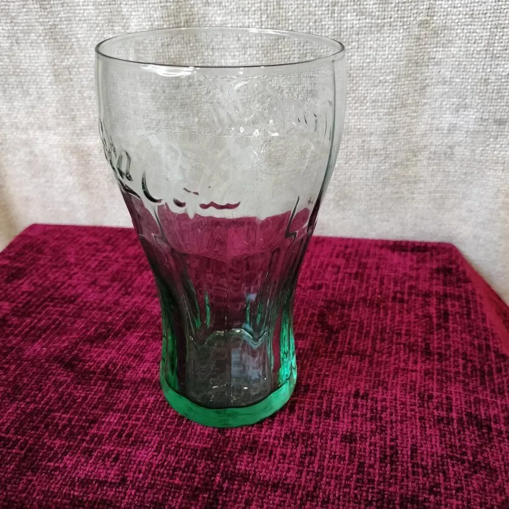 Vintage Coca Cola Green Tinted Bell Shaped Pint Glasses 12oz Set of 4